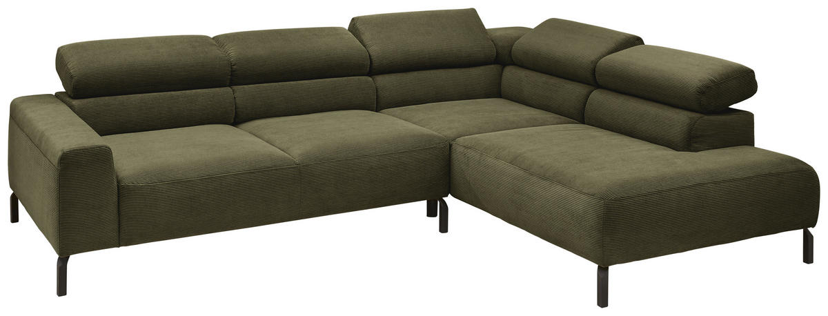 ECKSOFA Feincord Dunkelgrün  - Dunkelgrün/Schwarz, Design, Textil/Metall (273/219cm) - Pure Home Lifestyle
