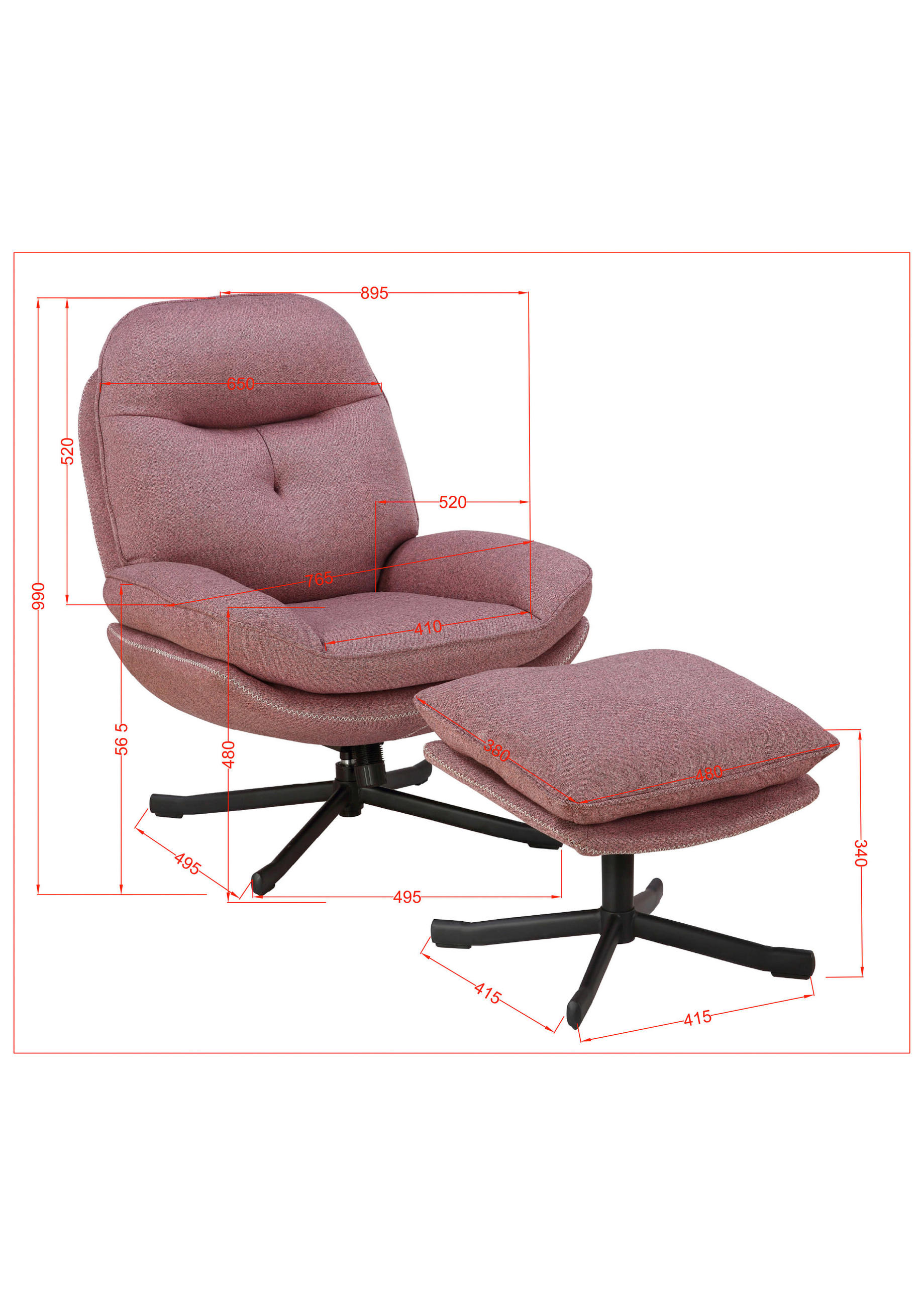 SESSELSET Samt    - Beere/Schwarz, Design, Textil/Metall (95/78/96cm) - Livetastic