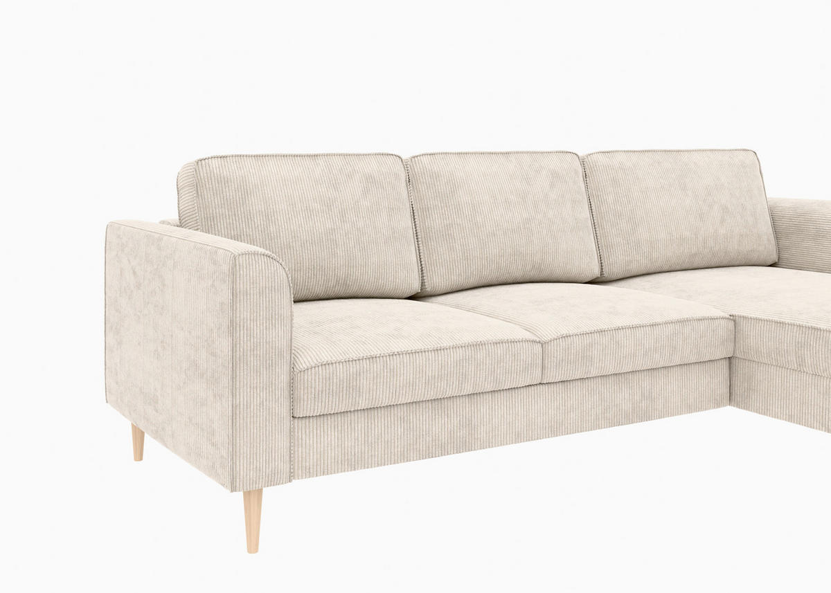 ECKSOFA Creme Cord  - Buchefarben/Creme, MODERN, Holz/Textil (232/161cm) - Trendmanufaktur