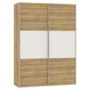 SCHWEBETÜRENSCHRANK 152/215/65 cm 2-türig Weiß, Eichefarben  - Edelstahlfarben/Eichefarben, Design, Glas/Holzwerkstoff (152/215/65cm) - Boxxx