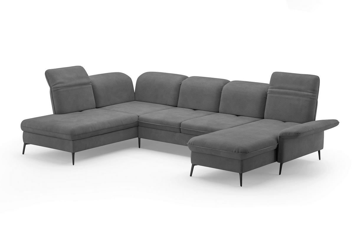 WOHNLANDSCHAFT Grau Flachgewebe  - Schwarz/Grau, KONVENTIONELL, Textil/Metall (231/359/198cm) - Sit & More