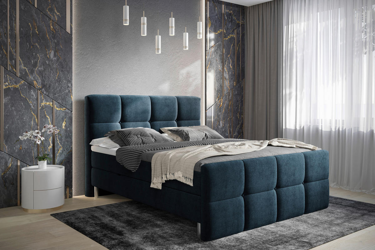 BOXBETT 180/200 cm  in Blau, Dunkelblau  - Chromfarben/Blau, Modern, Holz/Holzwerkstoff (180/200cm) - Esposa