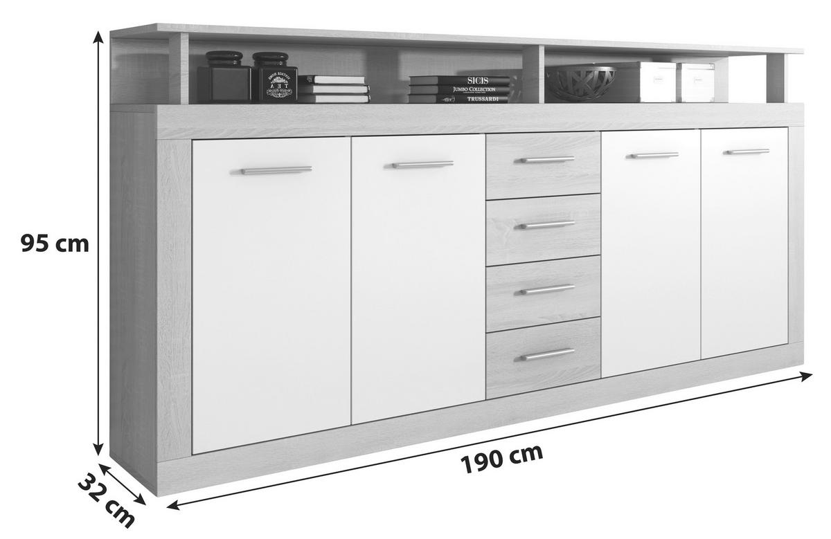 SIDEBOARD  in 190/95/32 cm  - Eichefarben/Anthrazit, Basics (190/95/32cm) - MID.YOU
