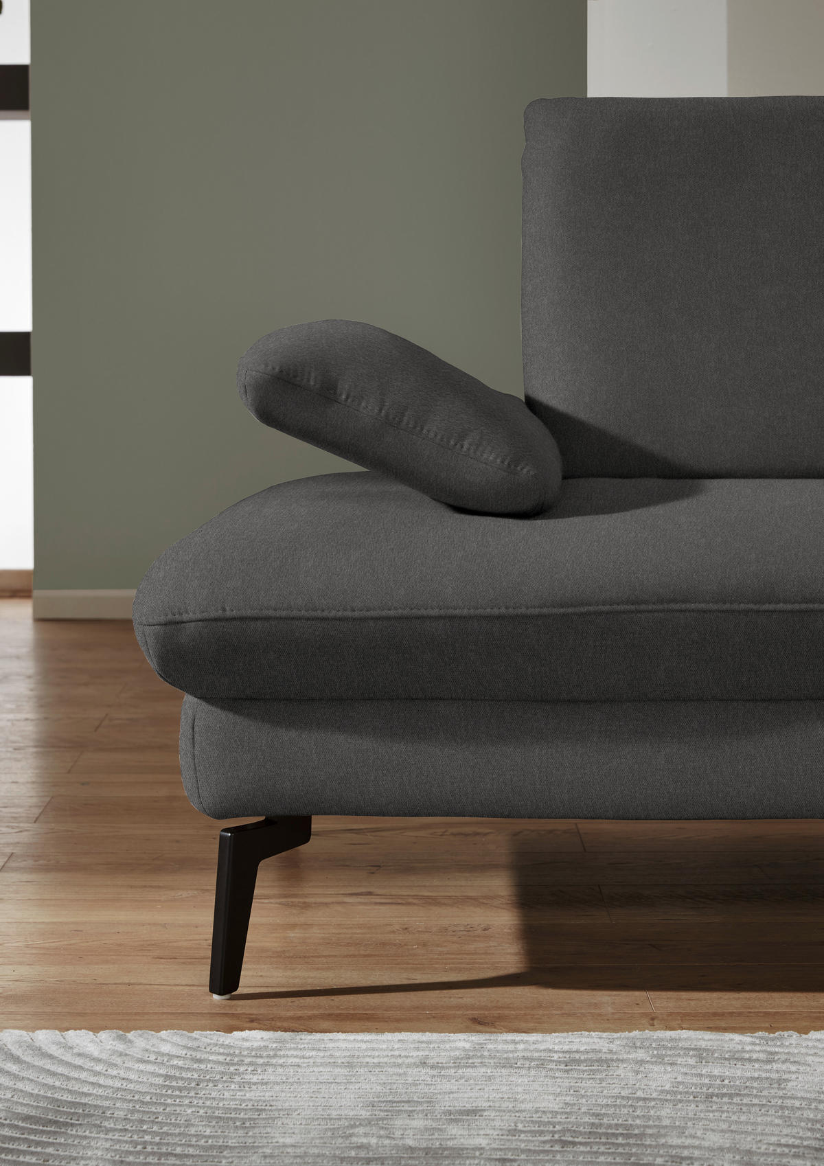ECKSOFA in Chenille, Mikrofaser Graubraun  - Graubraun/Schwarz, Design, Textil/Metall (299/157cm) - Dieter Knoll
