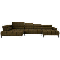 WOHNLANDSCHAFT in Samt, Webstoff Olivgrün  - Schwarz/Olivgrün, Design, Textil/Metall (216/385/177cm) - Welnova