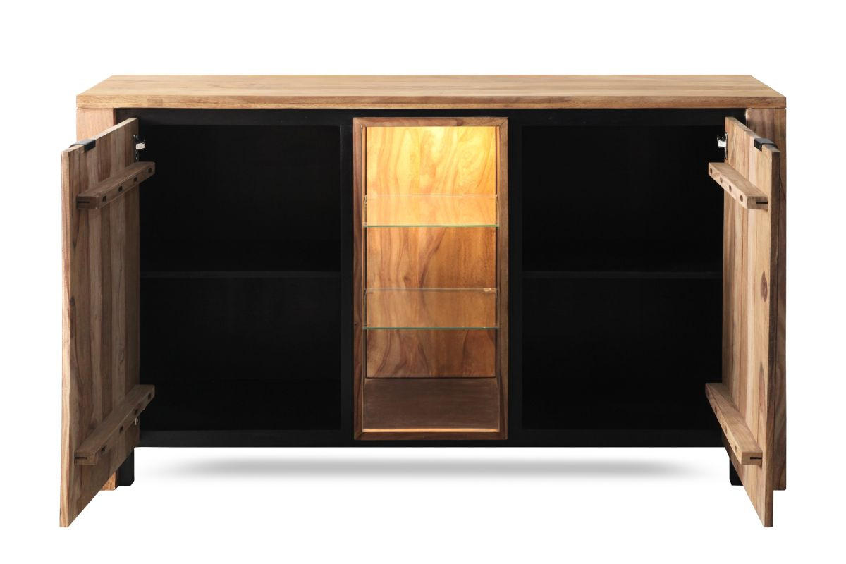 KOMÓD 150/85/40 cm  - natúr színű/fekete, Modern, Üveg/fém (150/85/40cm) - Livetastic