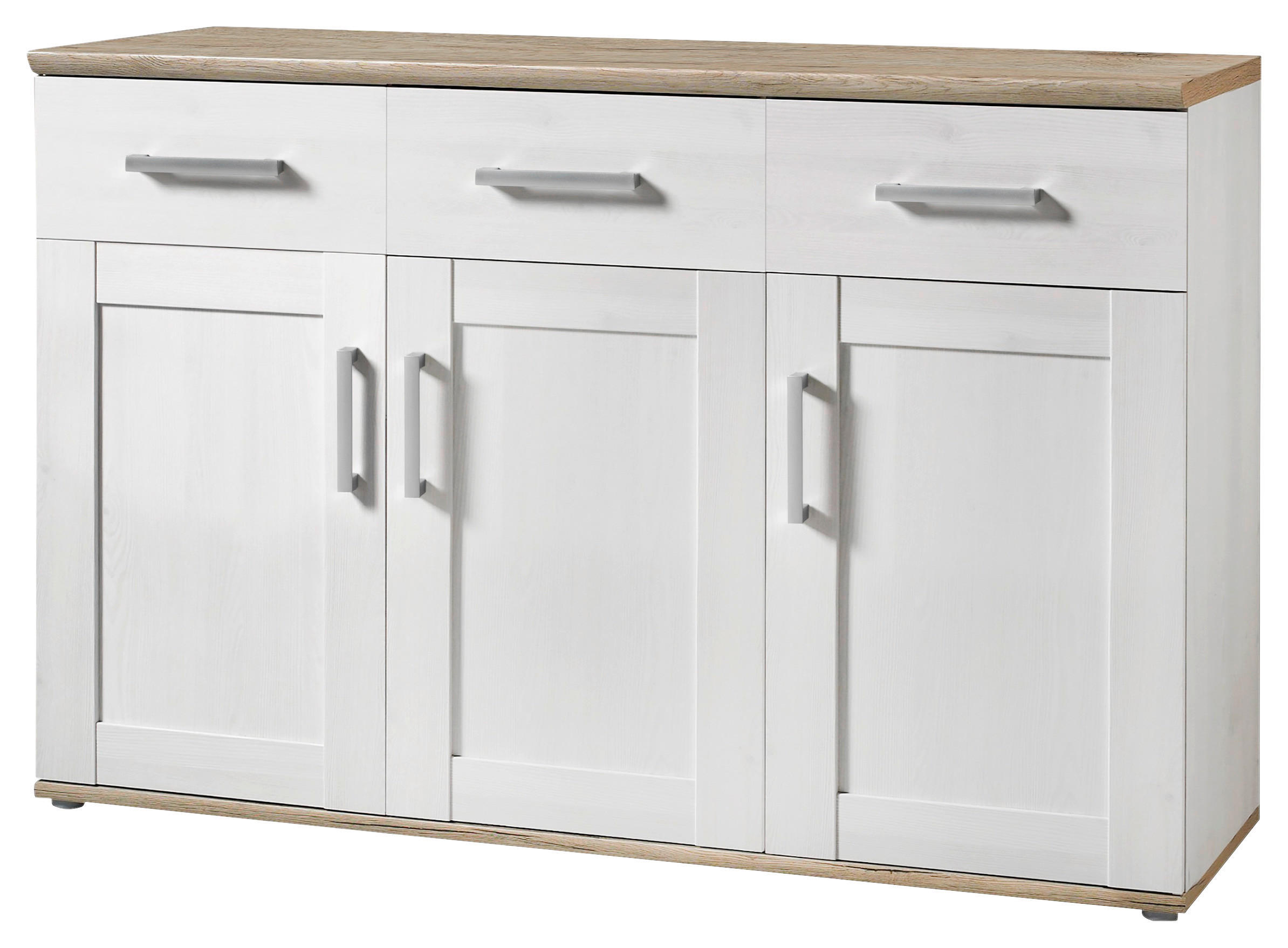 SIDEBOARD Weiß, Lärchefarben - Silberfarben/Lärchefarben, KONVENTIONELL, Holzwerkstoff/Kunststoff (140/88/45cm) - Xora