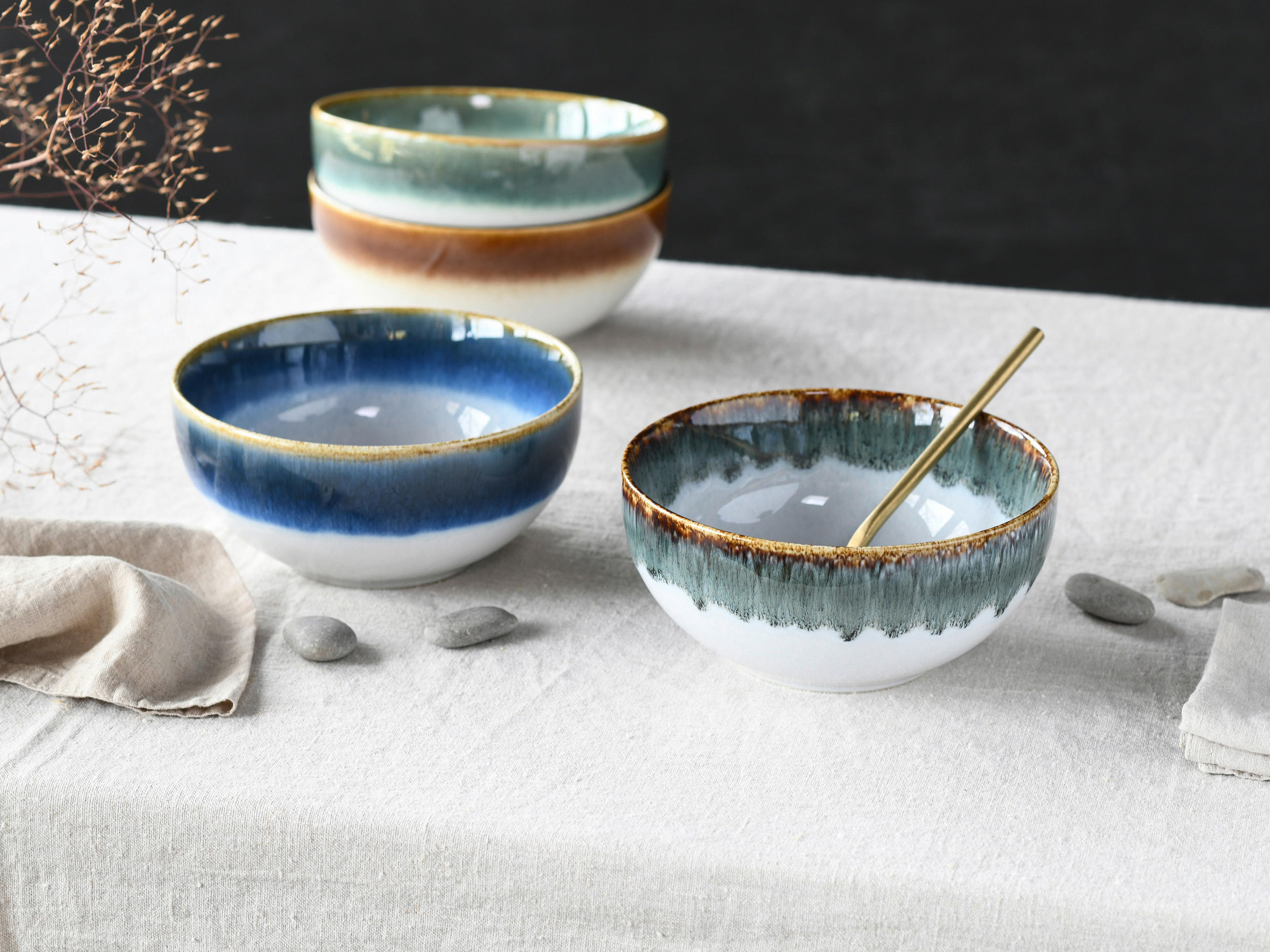 SKÅLSET 4 delar Cascade Bowls Mix   - grön/brun, Basics, keramik (17,5/7,5cm) - Creatable