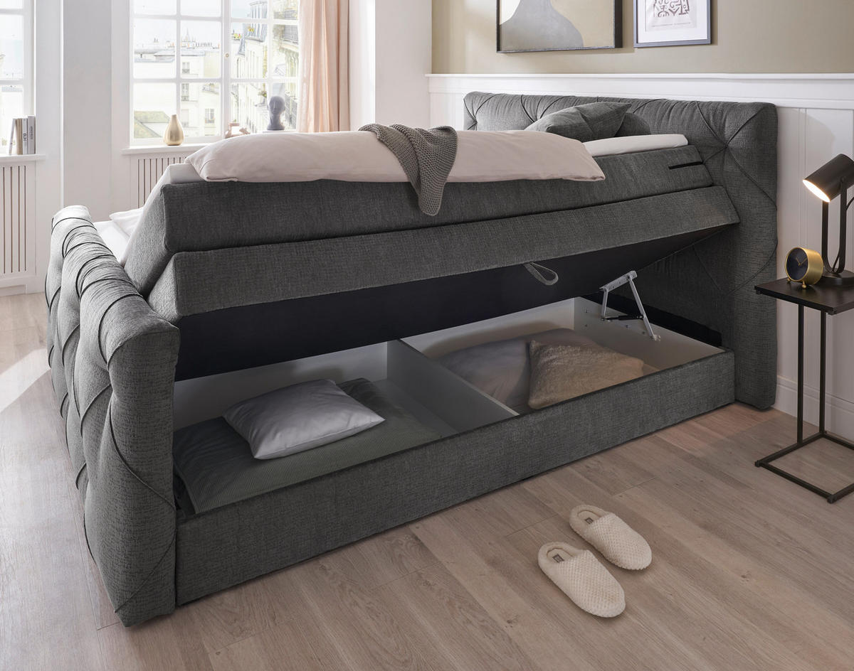 BOXSPRINGBETT 180/200 cm  in Anthrazit  - Anthrazit/Schwarz, Design, Holzwerkstoff/Kunststoff (180/200cm) - Boxxx