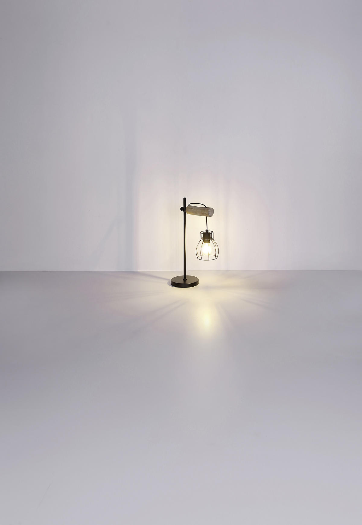 STOLNÍ LAMPA, E27, 33/55 cm  - černá/přírodní barvy, Design, kov/dřevo (33/55cm)