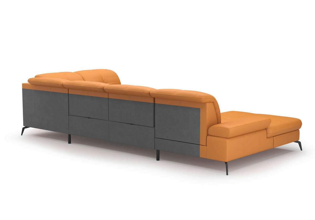 WOHNLANDSCHAFT in Vliesstoff Kombination Echtleder/Stoff Currygelb  - Currygelb/Schwarz, Konventionell, Leder/Textil (185/357/231cm) - Sit & More