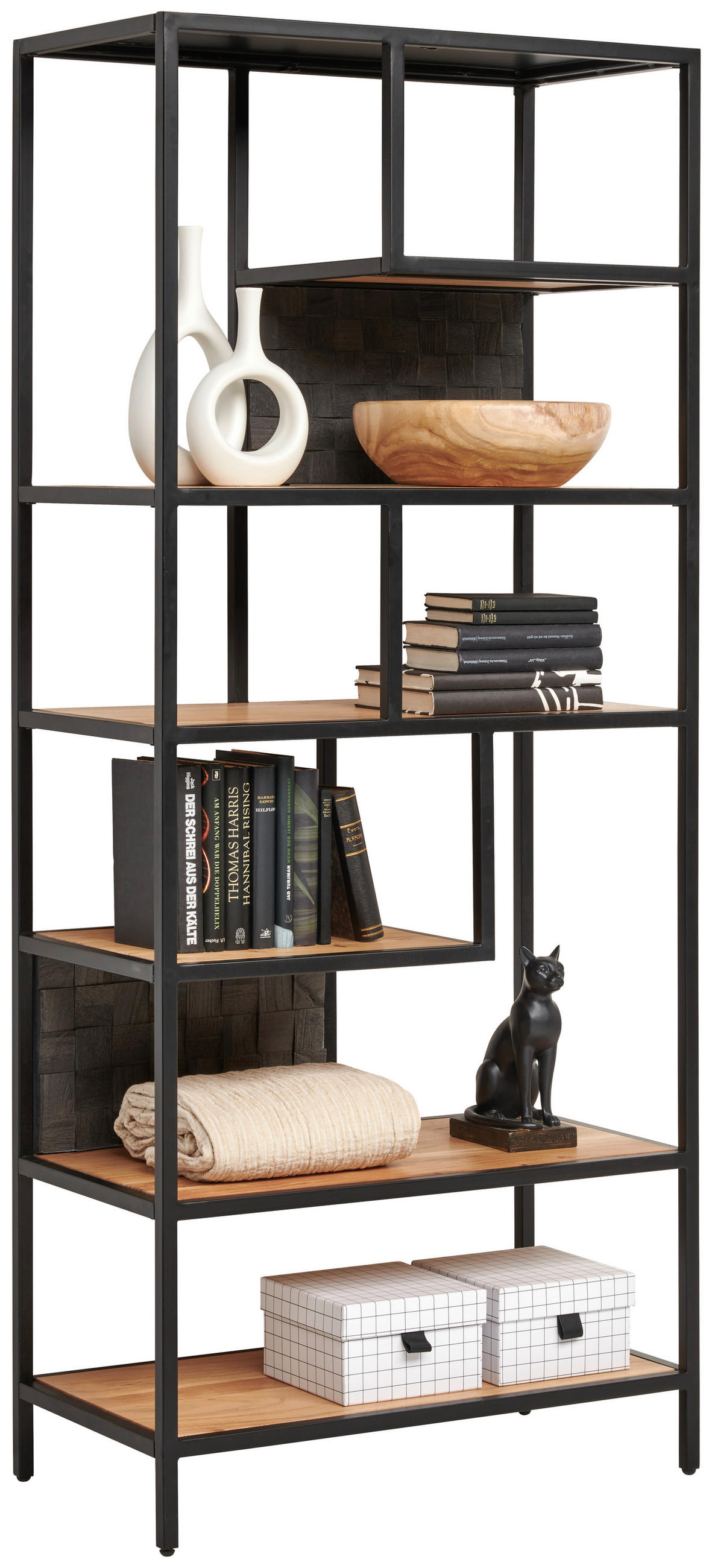 REGAL Akazie, Mangoholz vollmassiv Schwarz, Akaziefarben  - Schwarz/Akaziefarben, Design, Holz/Metall (75/174/38cm) - Landscape