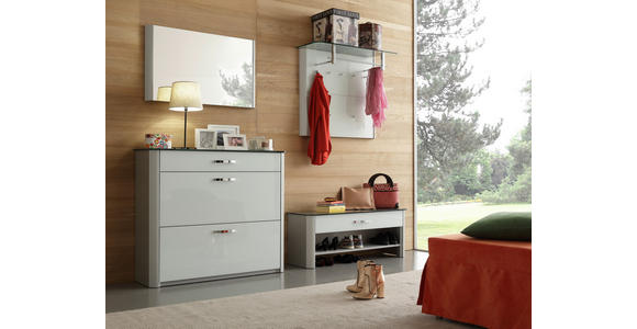 SCHUHSCHRANK 117/97/35 cm - Chromfarben/Weiß Hochglanz, Design, Glas/Holzwerkstoff (117/97/35cm) - Moderano