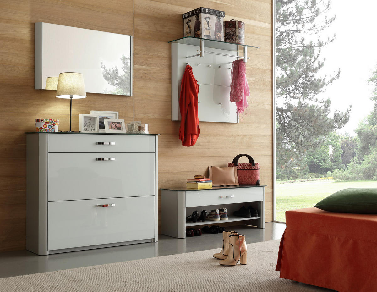 SCHUHSCHRANK  in 117/97/35 cm  - Weiss Hochglanz/Chromfarben, Design, Glas/Holzwerkstoff (117/97/35cm) - Moderano