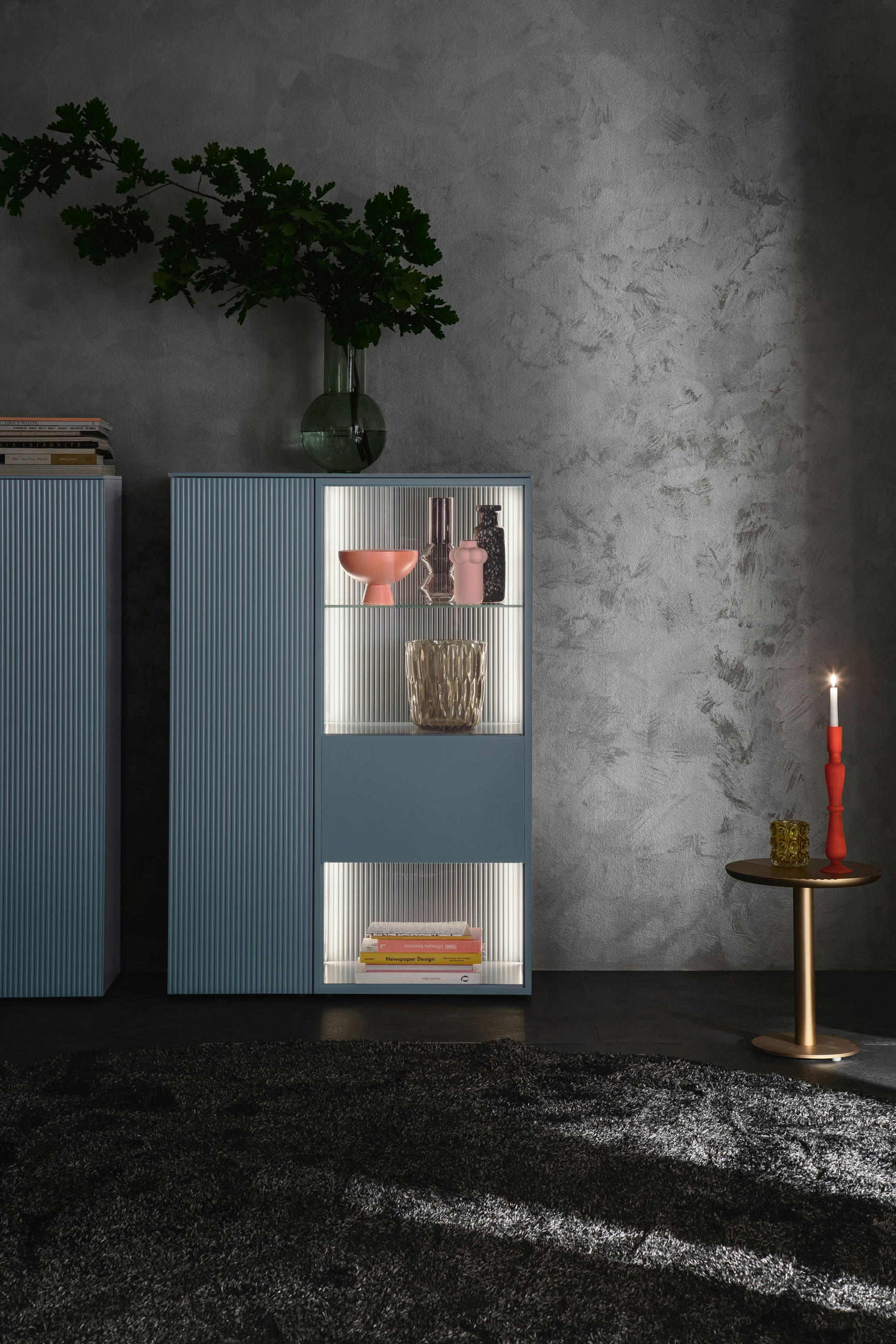 HIGHBOARD Blaugrau  100/146,8/45 cm  - Blaugrau/Schwarz, Design, Glas/Holzwerkstoff (100/146,8/45cm) - Schöner Wohnen