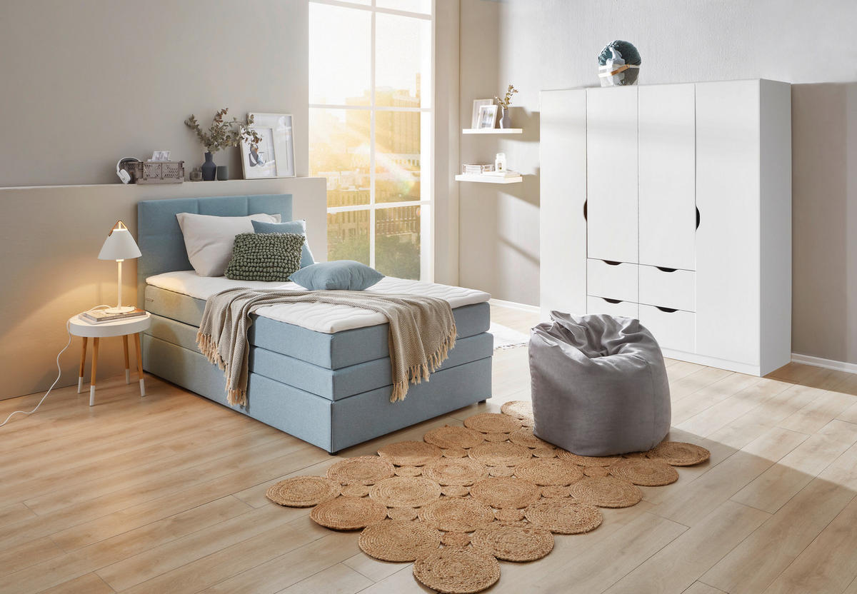 BOXSPRINGBETT 140/200 cm,  in Hellblau  - Schwarz/Hellblau, Design, Kunststoff/Textil (140/200cm) - Welnova