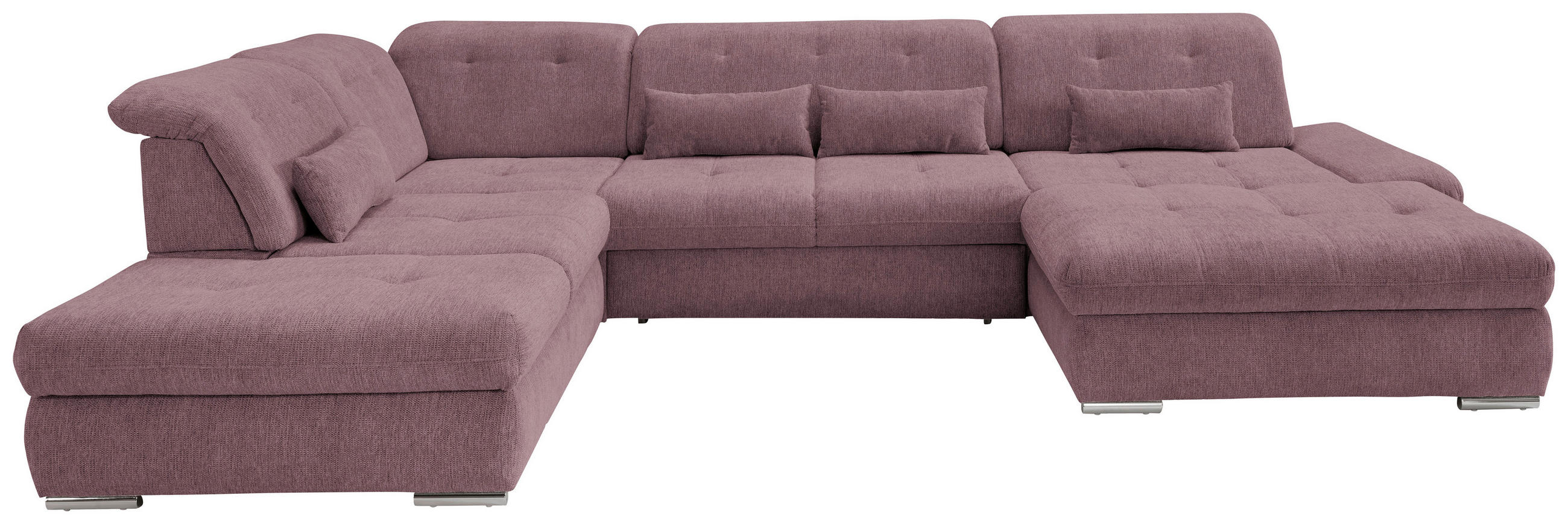 WOHNLANDSCHAFT Brombeere Chenille  - Chromfarben/Brombeere, Design, Textil/Metall (254/376/86-101cm) - Livetastic
