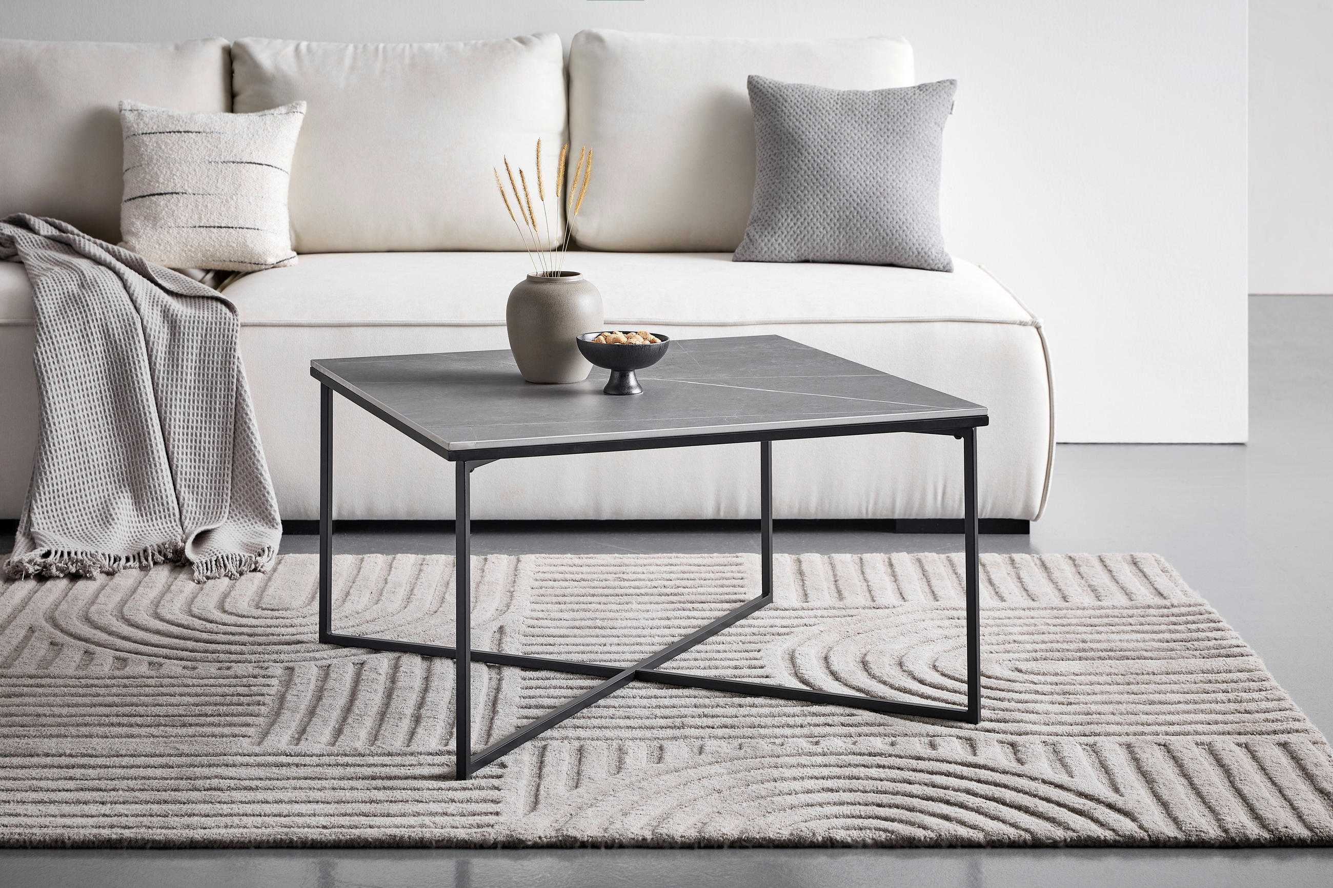 COUCHTISCH 80/45/80 cm quadratisch Grau, Schwarz  - Schwarz/Grau, Design, Keramik/Metall (80/45/80cm) - Livetastic