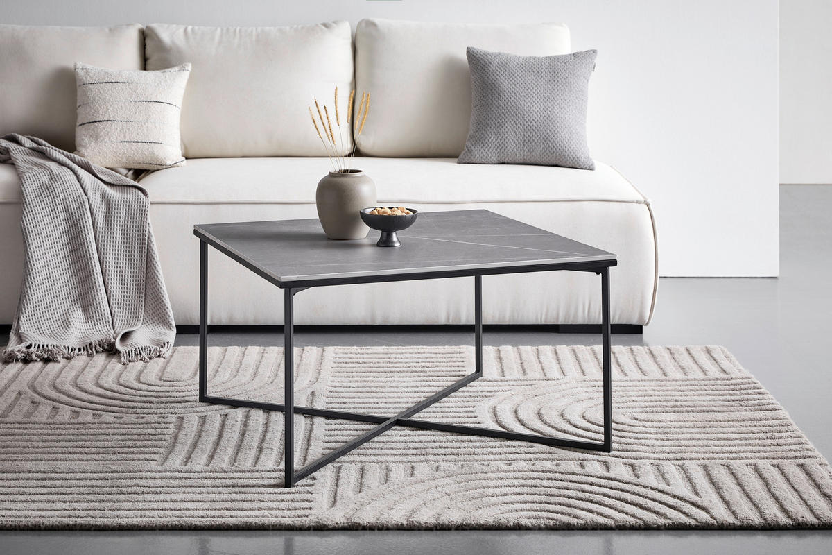 COUCHTISCH 80/45/80 cm quadratisch Grau, Schwarz  - Schwarz/Grau, Design, Keramik/Metall (80/45/80cm) - Livetastic