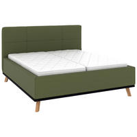 POLSTERBETT 160/200 cm,  in Dunkelgrün, Matratze, Lattenrost, Bettkasten, H3 + H3 = fest  - Dunkelgrün/Eichefarben, Design, Holz/Textil (160/200cm) - Musterring