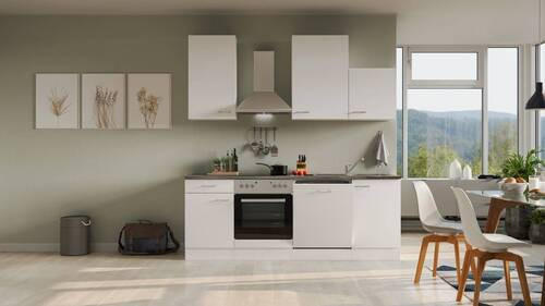 KÜCHENBLOCK 220 cm in Weiß - Graubraun/Alufarben, MODERN, Holzwerkstoff/Kunststoff (220cm) - FlexWell