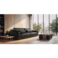 3-SITZER-SOFA  in Echtleder Dunkelgrau   - Dunkelgrau/Beige, Design, Leder/Kunststoff (300/85/123cm) - Livetastic
