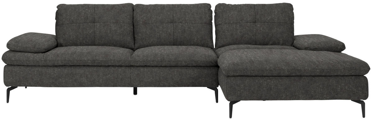 ECKSOFA in Velours Dunkelgrau  - Dunkelgrau/Schwarz, Design, Textil/Metall (301/179cm) - Chilliano