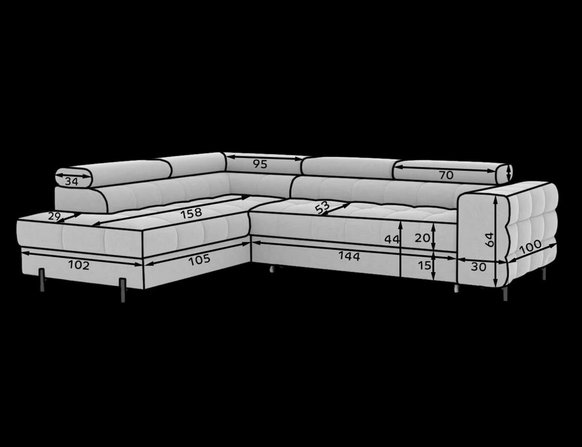 ECKSOFA Weiß Plüsch  - Schwarz/Weiß, Design, Textil/Metall (200/276cm) - MID.YOU
