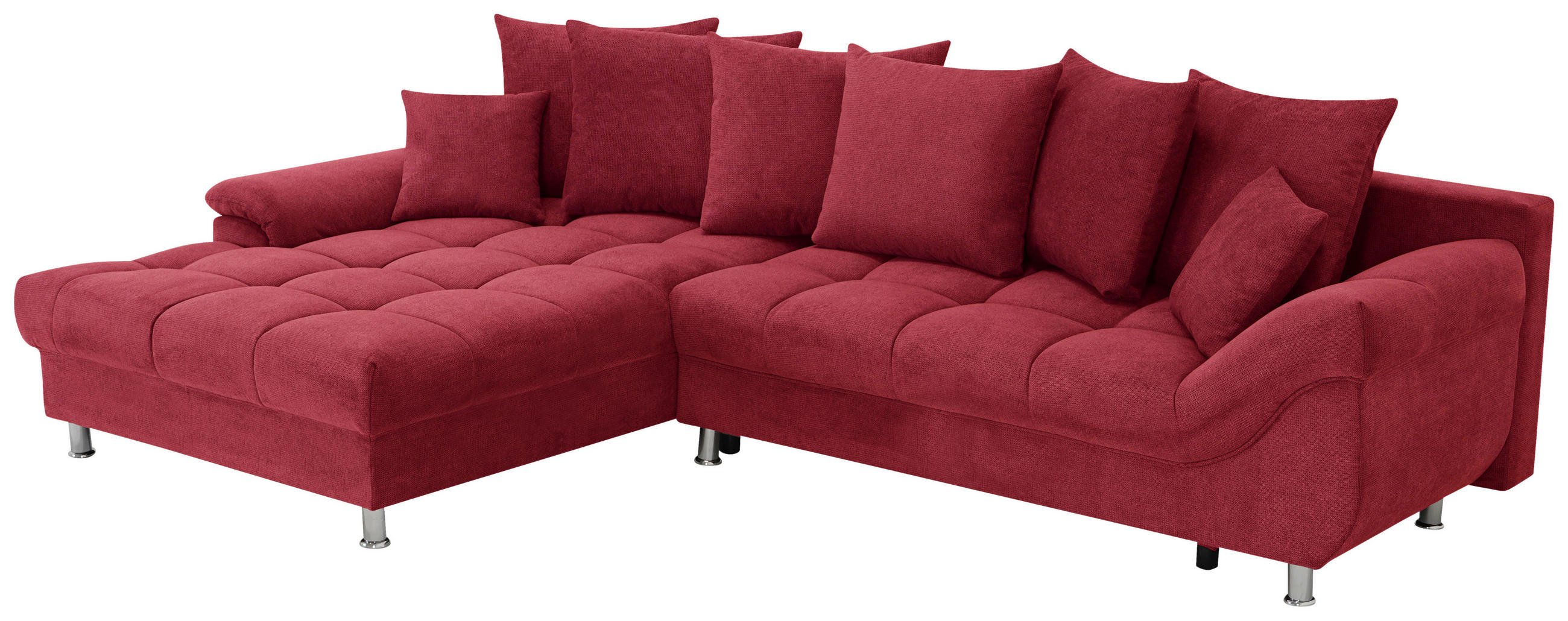 ECKSOFA Rot Flachgewebe, Mikrofaser  - Chromfarben/Rot, Design, Kunststoff/Textil (198/312cm) - Livetastic