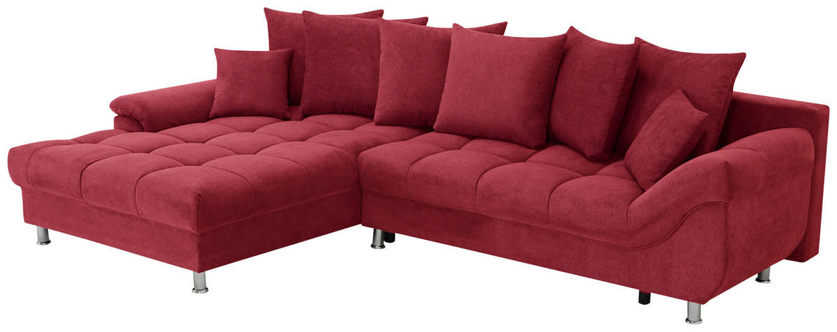 ECKSOFA in Flachgewebe, Mikrofaser Rot  - Chromfarben/Rot, Design, Kunststoff/Textil (198/312cm) - Livetastic
