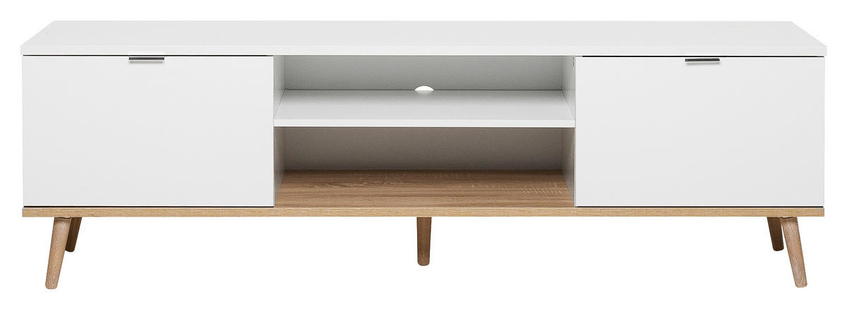 KOMODA POD TELEVIZI, bílá, Sonoma dub, 160/50/40 cm - bílá/barvy dubu, Konvenční, kov/dřevo (160/50/40cm) - MID.YOU