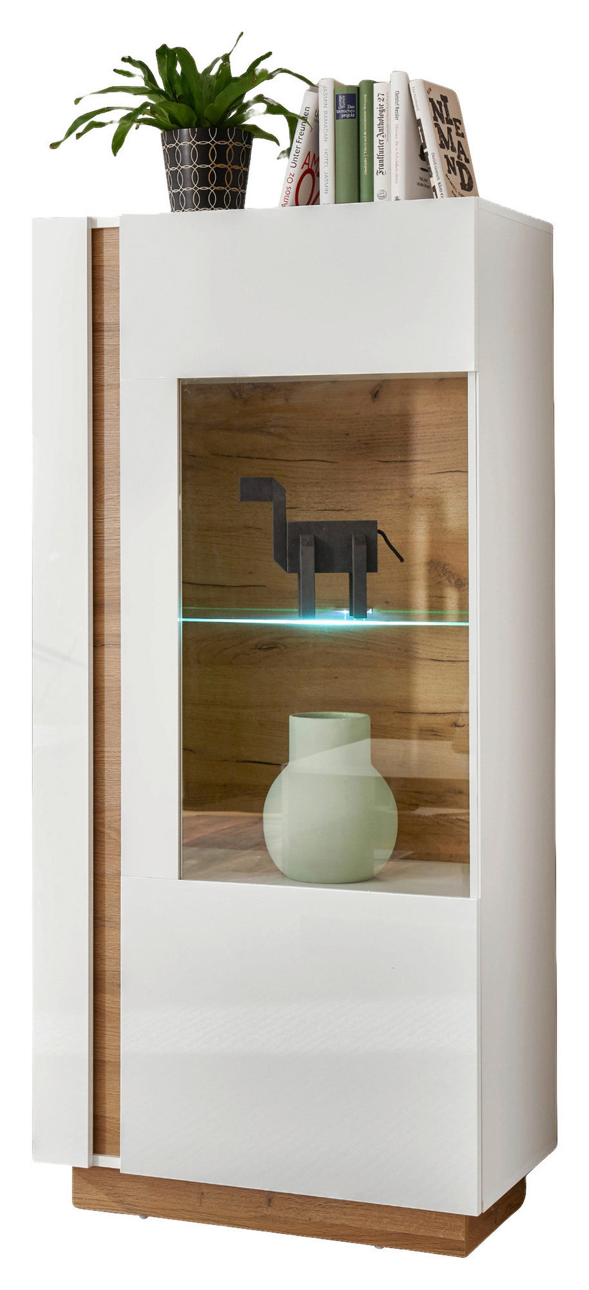 VITRINE in Weiß, Eichefarben  - Eichefarben/Weiß, Design, Glas/Holzwerkstoff (72/154/40cm) - MID.YOU