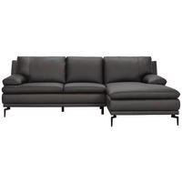 ECKSOFA Grau Echtleder  - Schwarz/Grau, Design, Leder (248/158cm) - MID.YOU