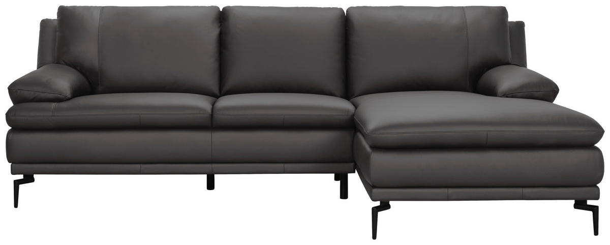 ECKSOFA Grau Echtleder  - Schwarz/Grau, Design, Leder (248/158cm) - MID.YOU