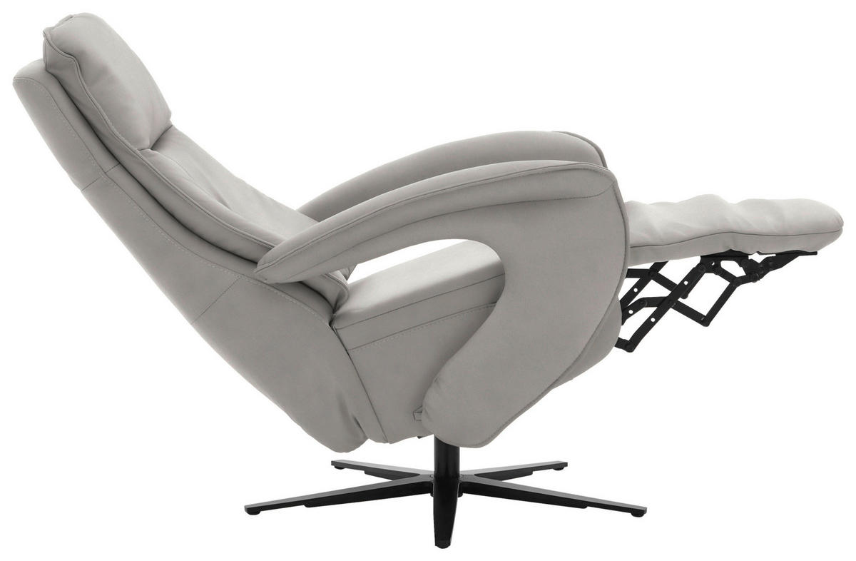 RELAXSESSEL in Leder Hellgrau  - Hellgrau/Schwarz, Design, Leder/Metall (77/110/87cm) - Valdera