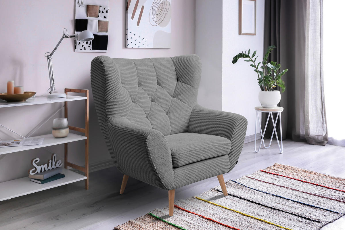 SESSEL in Cord Hellgrau  - Eichefarben/Hellgrau, Design, Holz/Textil (87/101/95cm) - Stylife