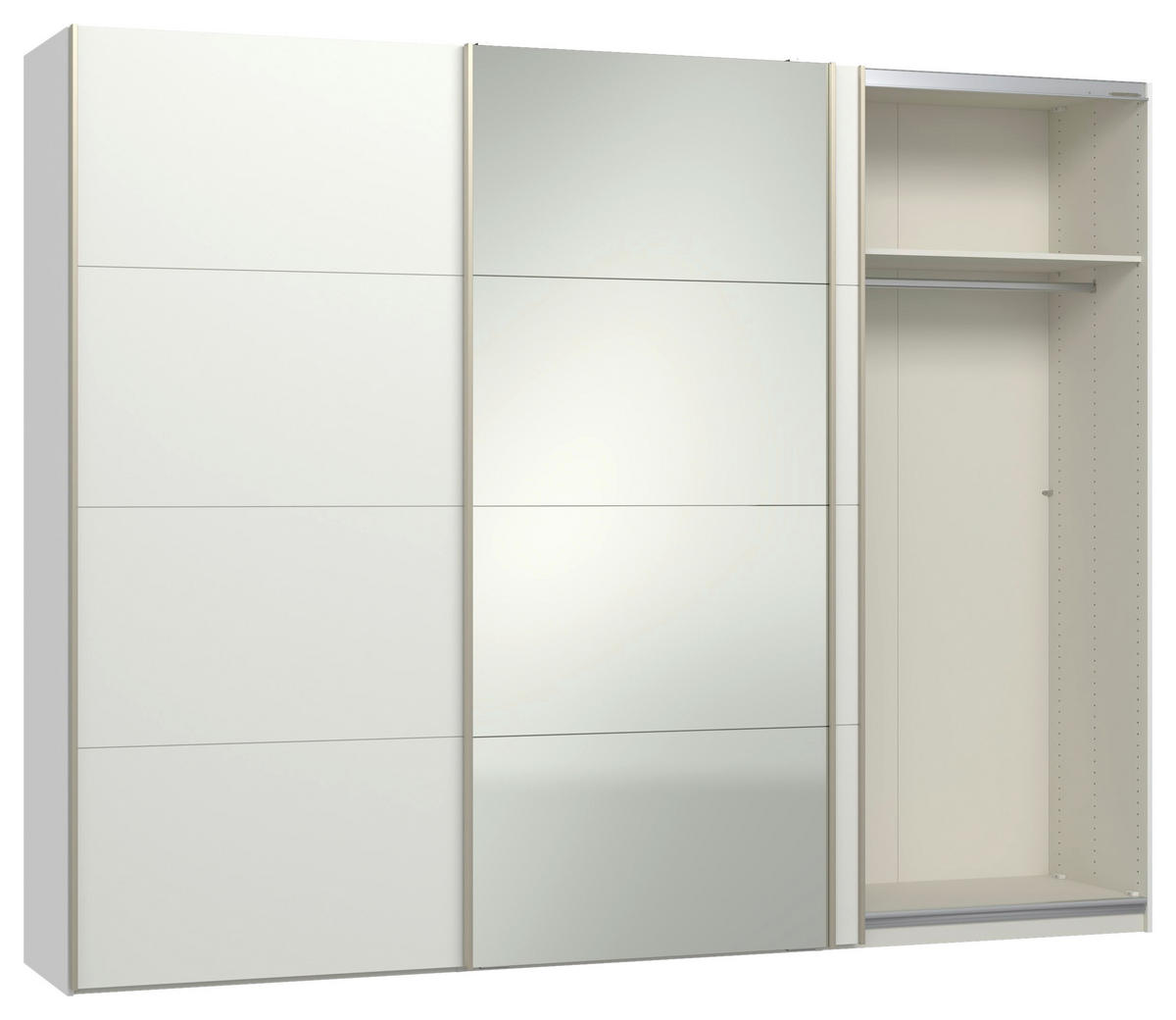 SCHWEBETÜRENSCHRANK 303/236/65 cm 3-türig Weiß  - Edelstahlfarben/Weiß, Design, Glas/Holzwerkstoff (303/236/65cm) - Jutzler