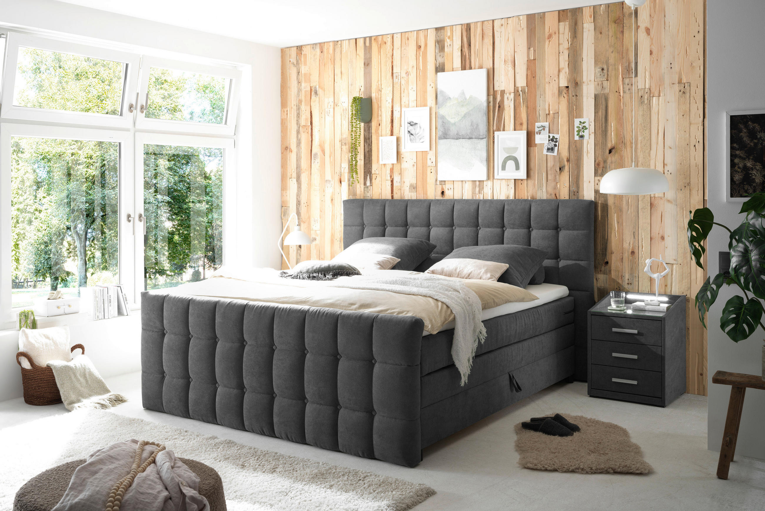 BOXSPRINGBETT 180/200 cm  in Anthrazit  - Anthrazit/Schwarz, MODERN, Holzwerkstoff/Kunststoff (180/200cm) - MID.YOU