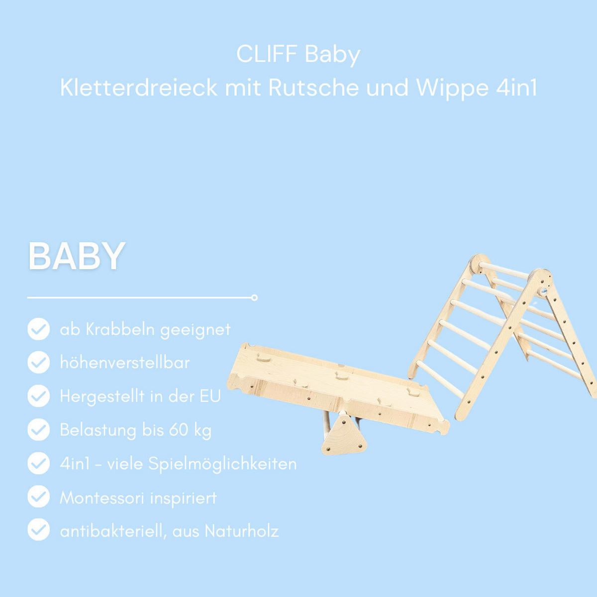 KLETTERDREIECK  - Birkefarben, Basics, Holz (68/53,5/69cm) - CLIFF
