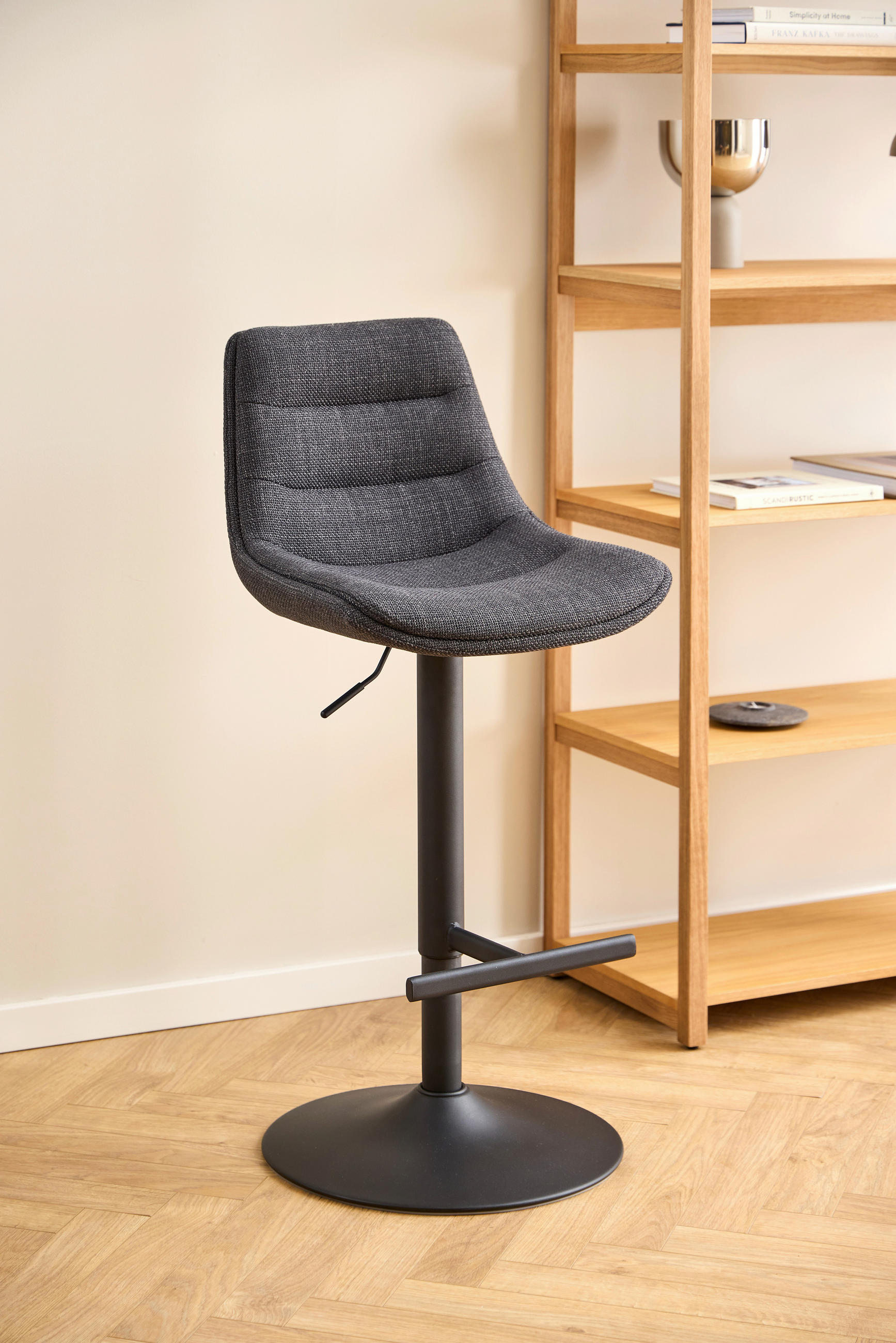 BARHOCKER Struktur Dunkelgrau  - Dunkelgrau/Schwarz, Design, Textil/Metall (47/95/52,5cm) - MID.YOU