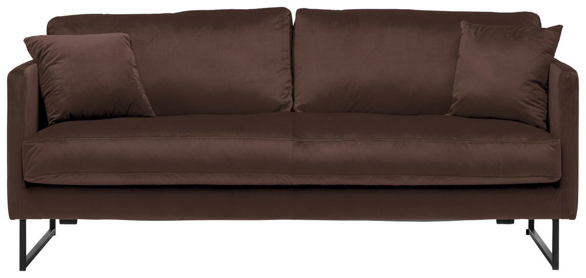 2,5-SITZER  in Samt Dunkelbraun  - Dunkelbraun/Schwarz, Design, Textil/Metall (180/78/84cm) - Carryhome