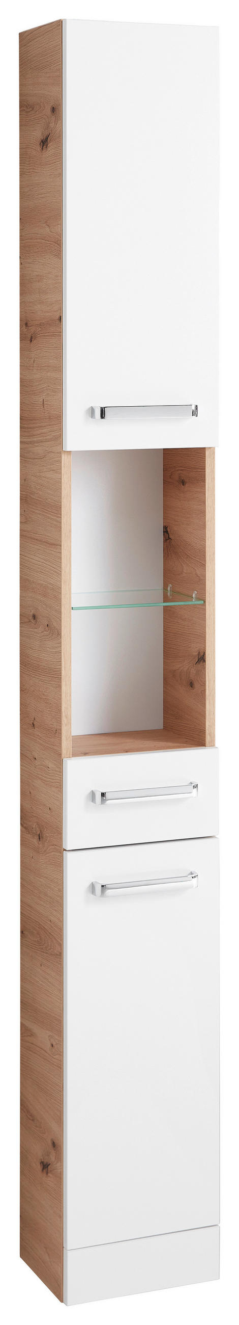 HOCHSCHRANK 25/188,5/20 cm  - Chromfarben/Weiß, KONVENTIONELL, Glas/Holzwerkstoff (25/188,5/20cm) - Xora