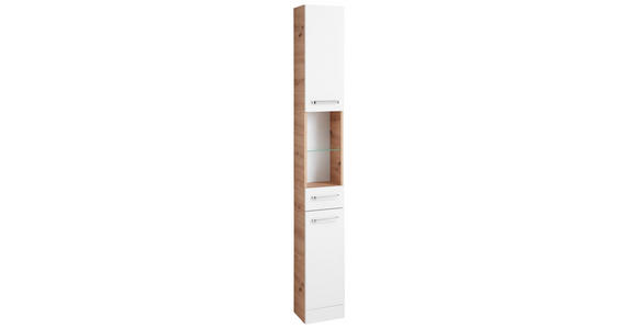 HOCHSCHRANK 25/188,5/20 cm  - Chromfarben/Weiß, KONVENTIONELL, Glas/Holzwerkstoff (25/188,5/20cm) - Xora