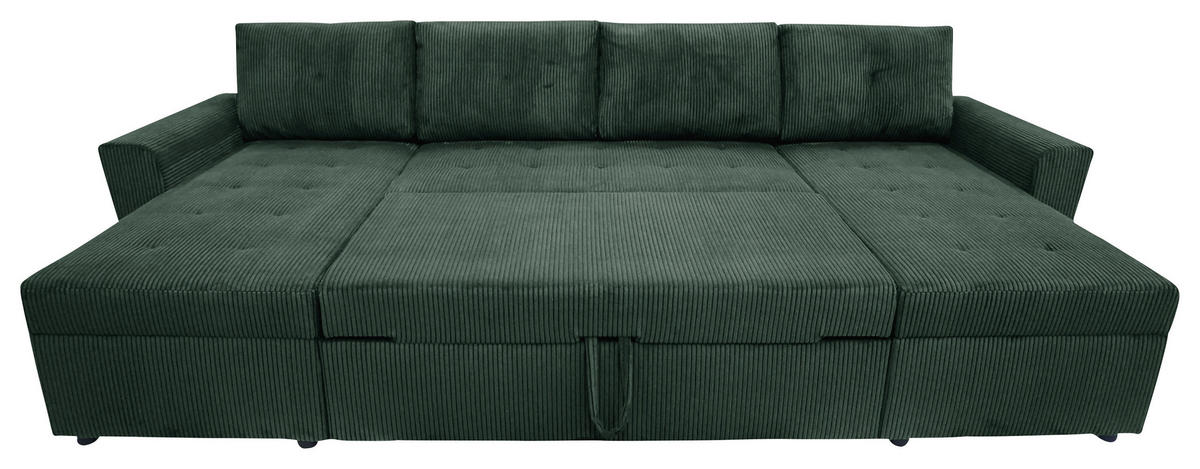 WOHNLANDSCHAFT TERMOLI in Cord Dunkelgrün  - Dunkelgrün/Schwarz, Design, Kunststoff/Textil (155/296/155cm) - MID.YOU