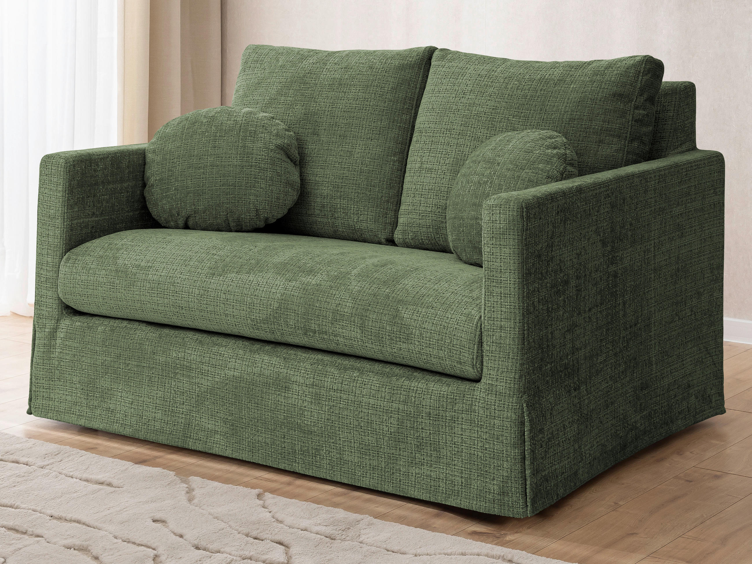 2-SITZER-SOFA PAPHOS Chenille Grün  - Schwarz/Grün, Design, Kunststoff/Textil (140/89/95cm) - P & B
