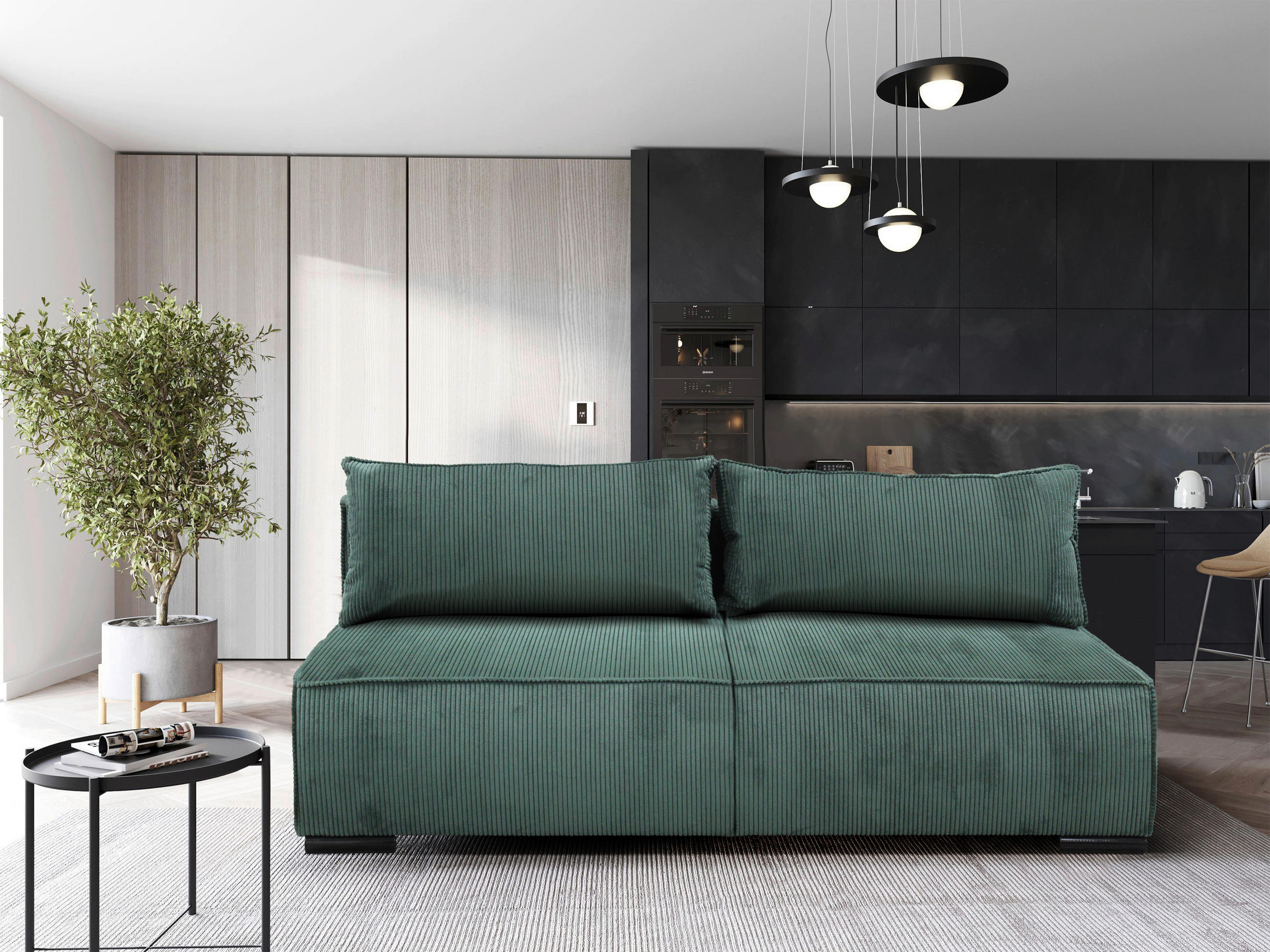 SCHLAFSOFA Struktur Grün  - Schwarz/Grün, Design, Kunststoff/Textil (202/90/99cm) - MID.YOU
