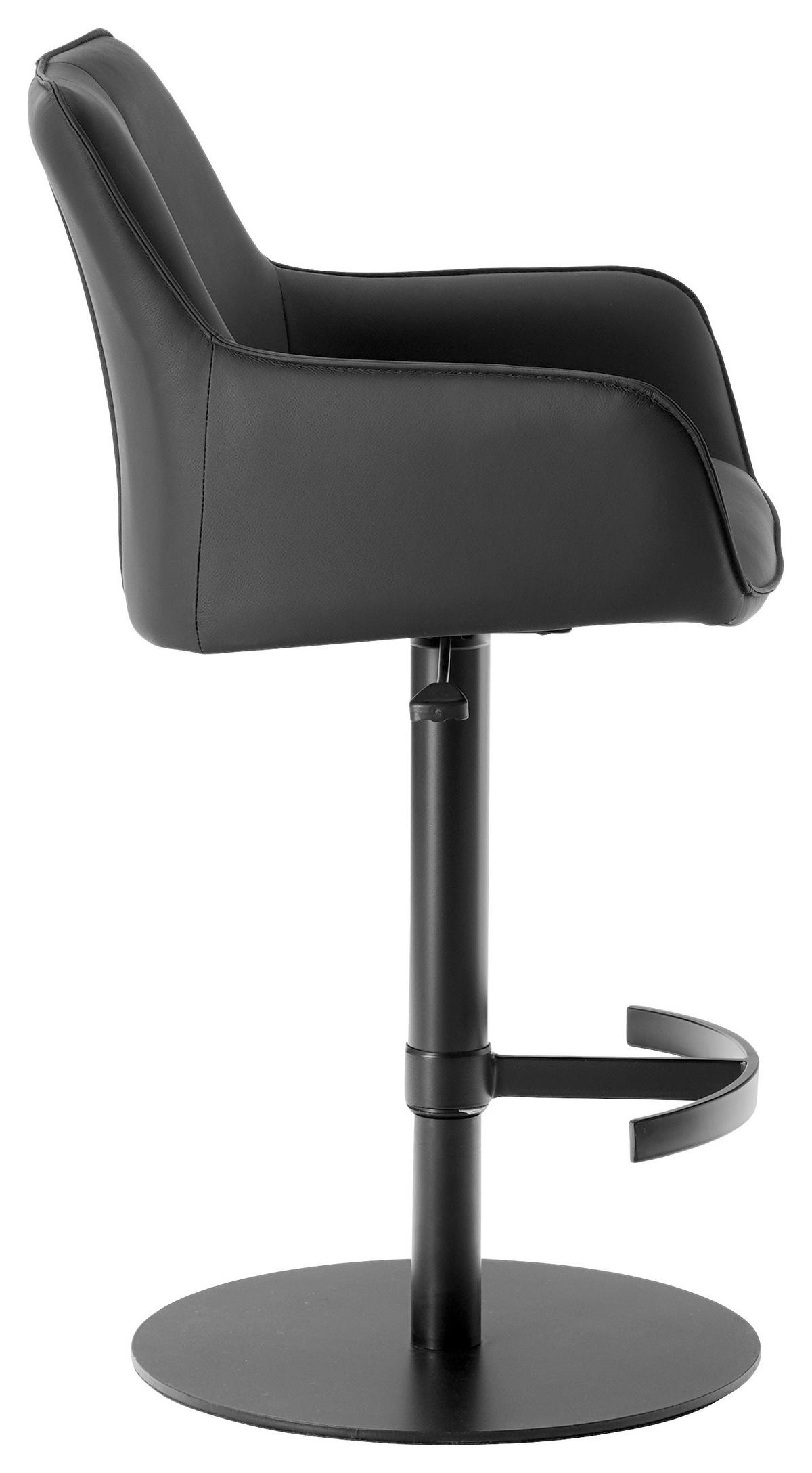 BARHOCKER Echtleder Schwarz Eisen Sitzfläche 360° drehbar, inklusive Armlehnen  - Schwarz, Design, Leder/Metall (54/92-112/55cm) - Novel