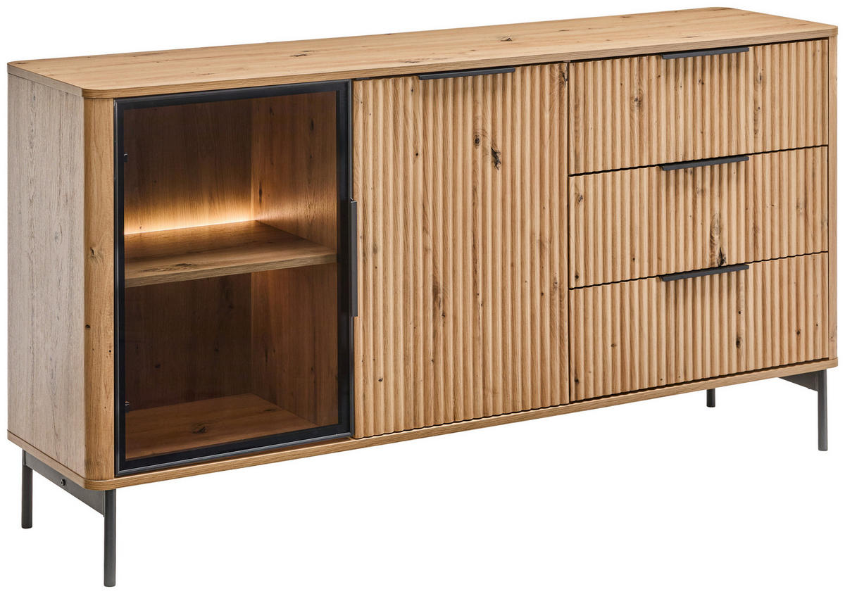 SIDEBOARD  159/82/40 cm 3 Schublade(n)  - Schwarz/Eiche Artisan, Design, Glas/Holzwerkstoff (159/82/40cm) - MID.YOU