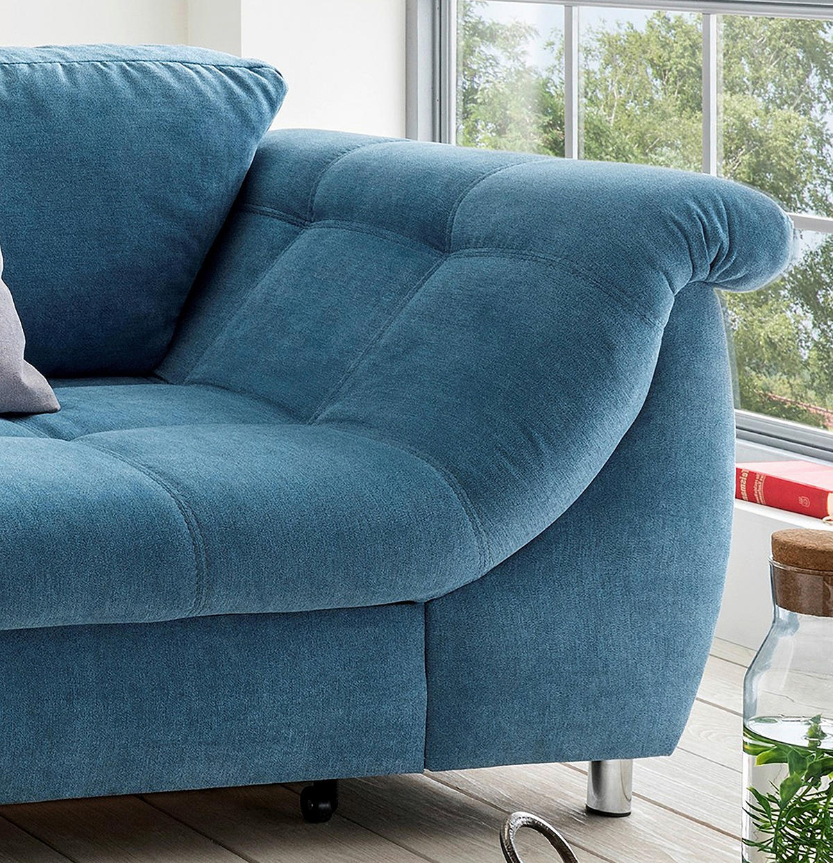 ECKSCHLAFSOFA Mikrofaser Blau  - Chromfarben/Blau, MODERN, Textil/Metall (190/250cm) - Livetastic