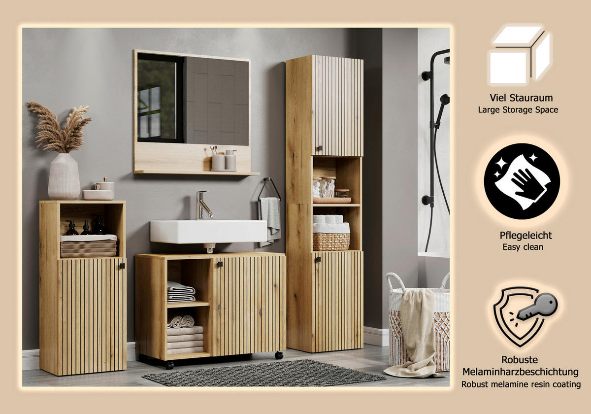 BADEZIMMER 4-teilig  in  - Eichefarben/Schwarz, Trend, Holzwerkstoff/Kunststoff (180/186/42cm) - MID.YOU